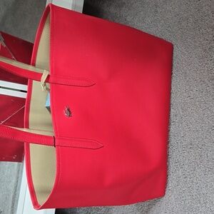 Red tan lacoste reversible tote
